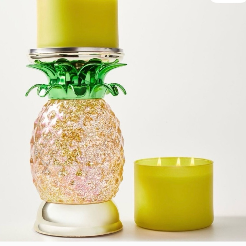 Bath & Body Works 3 Wick Candle Holder Pineapple Water Globe
